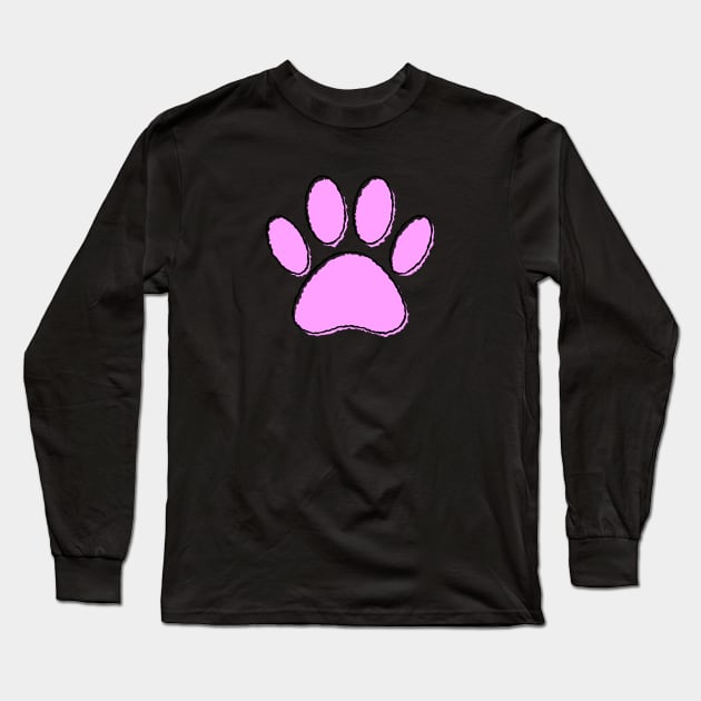 Cute Cartoon Puppy Paw Print In Pink Long Sleeve T-Shirt by Braznyc